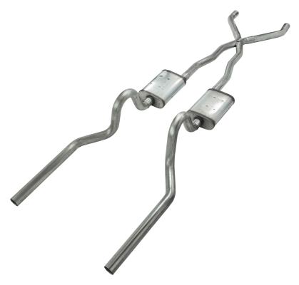 Crossmember Back w/X-Pipe Exhaust System 67-70 Cougar Split Rear Dual Exit 2.5 in Intermediate And Tail Pipe Street Pro Muffler Hardware Incl Tip Not Incl Pypes Exhaust