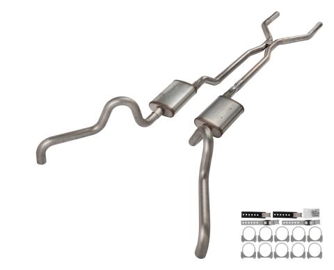 1966-71 Ford Fairlane 2.5 Inch H-Pipe Crossmember Back Quarter Panel Exit Exhaust Race Pro Mufflers Pypes Performance Exhaust