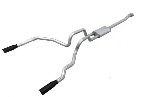 Cat Back Exhaust System 09-14 Ford F150 Split Rear Dual Exit 3 in Intermediate And Tail Pipe Violator Muffler Incl/Hardware/3.5 in Black Tips Incl Natural Finish 409 Stainless Steel Pypes Exhaust