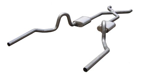 Crossmember Back w/X-Pipe Exhaust System 64-74 GM A Body Split Rear Dual Exit 3 in Intermediate And Tail Pipe Street Pro Mufflers/Hardware Incl Tip Not Incl Pypes Exhaust