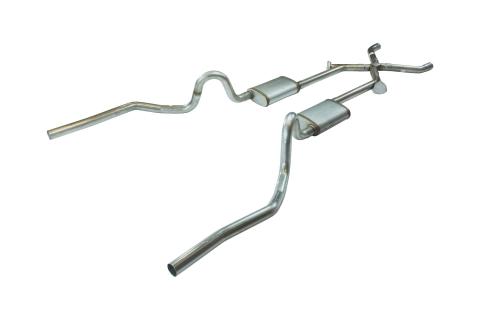 Crossmember Back w/Xchange Exhaust System 70-71 GTO/68-72 442 Split Rear Dual Exit 2.5 in Intermediate And Tail Pipe w/Valance Cutouts 18 in Race Pro Mufflers/Hardware Incl Tip Not Incl Pypes Exhaust