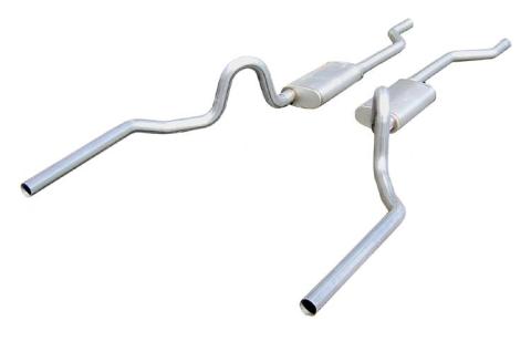 Crossmember Back Without X-Pipe Exhaust System 64-72 A-Body Split Rear Dual Exit 2.5 in Intermediate/Tail Pipe 18 Inch Turbo Pro Mufflers/Hardware Incl Tip Not Incl Natural 409 Stainless Steel Pypes Exhaust