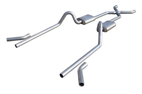 Crossmember Back w/X-Pipe Exhaust System 55-57 Tri-Five Chevy Split Rear Dual Exit 2.5 in Intermediate X-Pipe And Tail Pipe Race Pro Muffler/Hardware Incl Tip Not Incl Pypes Exhaust