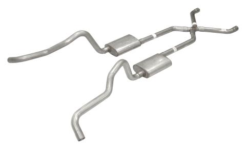 Crossmember Back w/X-Pipe Exhaust System 55-57 Chevy Wagon Split Rear Dual Exit 2.5 in Intermediate X-Pipe And Tail Pipe Race Pro Mufflers/Hardware Incl Tip Not Incl Pypes Exhaust