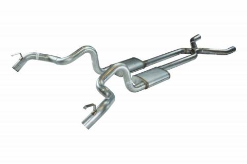 Crossmember Back w/X-Pipe Exhaust System 70-74 F-Body Split Rear Dual Quarter Exit 3 in Intermediate And Tail Pipe Hardware Incl Muffler And Tip Not Incl Polished 409 Stainless Pypes Exhaust