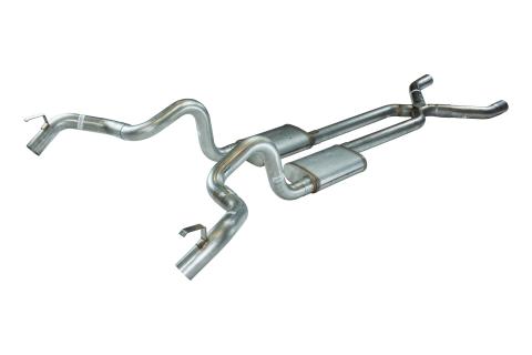 Crossmember Back w/X-Pipe Exhaust System 70-74 F-Body Split Rear Dual Quarter Exit 3in Intermediate And Tail Pipe StreetPro Mufflers/Hardware Incl Tip Not Incl Polished 409 Stainless Pypes Exhaust