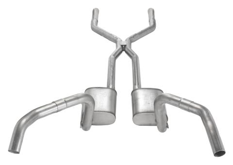 Crossmember Back w/H-Pipe Exhaust System 67-69 Split Rear Dual Exit 3 in Intermediate And Tail Pipe Turbo Pro Mufflers/Hardware Incl Tip Not Incl Natural 409 Stainless Steel Pypes Exhaust