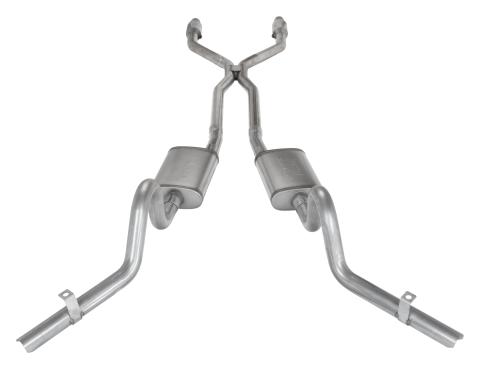 Crossmember Back w/H-Pipe Exhaust System 78-88 EL Camino Exc SS Split Rear Dual Exit 2.5 in Intermediate And Tail Pipe Muffler And Tip Not Incl Natural Finish 409 Stainless Steel Catalytic Converter Incl Pypes Exhaust
