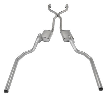 Crossmember Back w/H-Pipe Exhaust System 78-88 El Camino SS Split Rear Dual Exit 2.5 in Intermediate And Stainless Steel Tail Pipe Turbo Pro Muffler/Hardware Incl Tip Not Incl Catalytic Converter Incl Pypes Exhaust