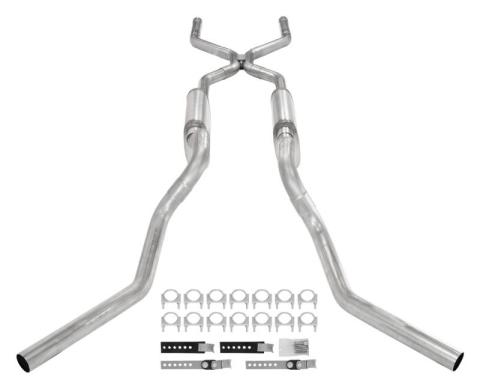 Crossmember Back W/ H-Pipe Exhaust System 63-66 GM Truck Split Side Dual Exit 2.5 Inch Intermediate And Tailpipe Hardware Incl Street Pro Muffler Incl And Tip Not Incl Stainless Steel Pypes Exhaust