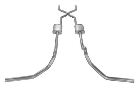 Crossmember Back w/H-Pipe Exhaust System 67-74 GM Split Rear Dual Exit 2.5 in Intermediate And Tail Pipe Street Pro Muffler/Hdw Incl Tip Not Incl Natural Finish 409 Stainless Steel Pypes Exhaust