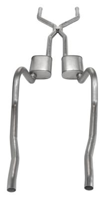 Crossmember Back w/H-Pipe Exhaust System 67-73 Mopar A-Body Split Rear Dual Exit 2.5 in Intermediate And Tail Pipe Turbo Pro Mufflers/Hardware Incl Tip Not Incl Pypes Exhaust