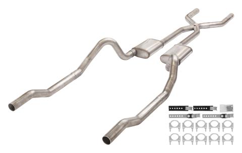 1966-1974 Mopar B-Body 3 Inch Crossmember Back Exhaust System With X-Pipe 409 Stainless With No Mufflers SMB13