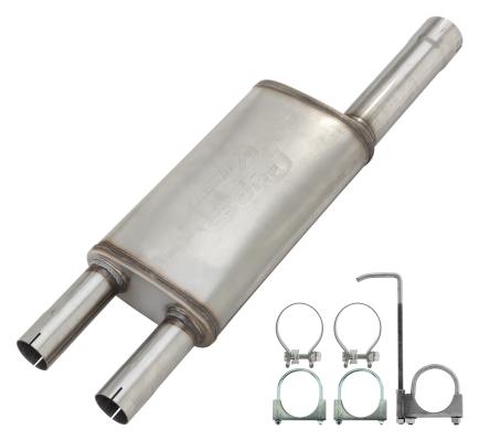 Violator Muffler Kit 09-18 Ram Hemi Split Rear Dual Exit Intermediate Pipe 3 in Hardware And Muffler Incl Tip Not Incl Natural Finish 409 Stainless Steel Pypes Exhaust