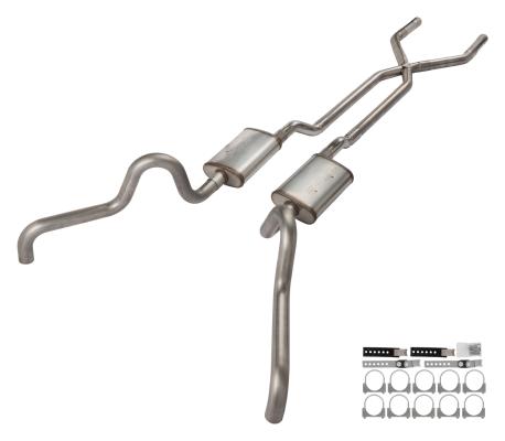 1966-71 Ford Fairlane 2.5 Inch X-Pipe Crossmember Back Quarter Panel Exit Exhaust No Mufflers Pypes Performance Exhaust