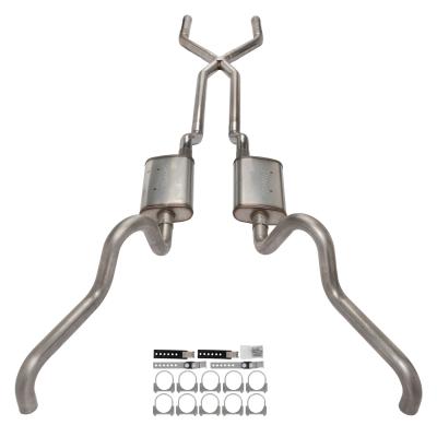 1966-71 Ford Fairlane 2.5 Inch X-Pipe Crossmember Back Quarter Panel Exit Exhaust Race Pro Mufflers Pypes Performance Exhaust