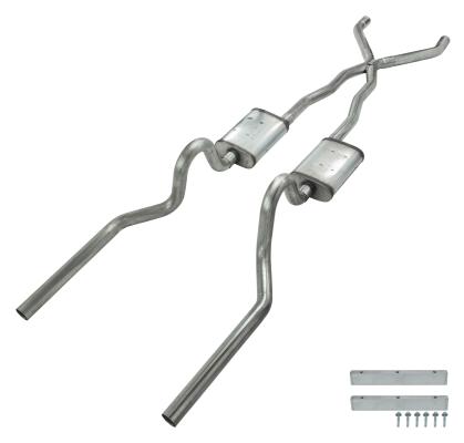 Crossmember Back w/X-Pipe Exhaust System 65-70 Convertible Mustang Split Rear Dual Exit 2.5 in Intermediate And Tail Pipe Turbo Pro Muffler Incl Hardware Incl Tip Not Incl Pypes Exhaust