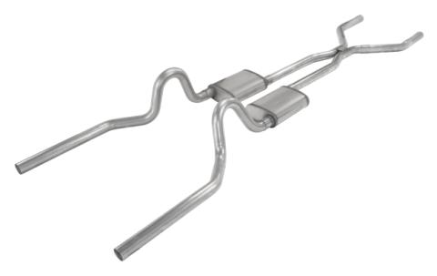 Crossmember Back w/H-Pipe Exhaust System 65-70 Mustang Split Rear Dual Exit 2.5 in Intermediate And Tail Pipe Race Pro Mufflers/Hardware Incl Tip Not Incl Pypes Exhaust