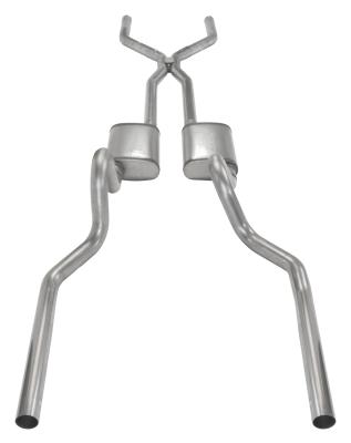 1970-1973 Mustang 2.5 Inch Crossmember Back Exhaust System With H-Bomb H-Pipe 409 Stainless Turbo Pro Mufflers SFM44T