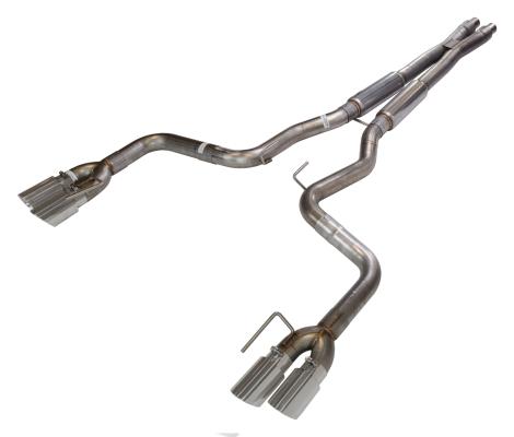 Cat Back Exhaust System 18-Pres Mustang GT Split Rear Quad Exit 3 in Quad 304 Stainless Steel Polished Tips Incl Hardware/Mid Muffler/X Pipe 409 Stainless Steel Natural Finish Pypes Exhaust