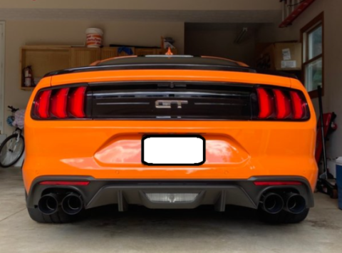 Cat Back Exhaust System 18-Pres Mustang GT Split Rear Quad Exit 3 in Quad 304 Stainless Steel Black Coated Tips Incl Hardware/Mid Muffler/X Pipe 409 Stainless Steel Natural Finish Pypes Exhaust