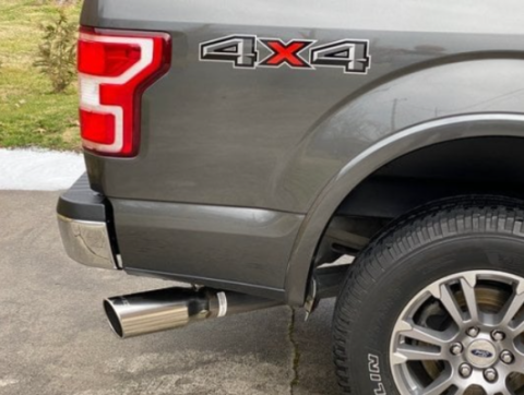 Cat Back Exhaust System 11-20 Ford F150 Single Side Exit 4 in Intermediate And Tail Pipe Violator Muffler/Hardware/5 in Polished Tip Incl Natural Finish 409 Stainless Steel Pypes Exhaust