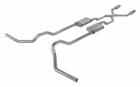 Crossmember Back w/X-Pipe Exhaust System 75-76 Ford Truck Split Rear Dual Exit 2.5 in Intermediate And Tail Pipe Hardware Incl Turbo pro Muffler Incl Tip Not Incl Catalytic Converter Incl Pypes Exhaust