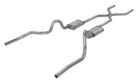 Crossmember Back w/H-Pipe Exhaust System 64-72 A-Body Split Rear Dual Exit 2.5 in Intermediate And Tail Pipe Turbo Pro Muffler/Hardware Incl Tip Not Incl Pypes Exhaust