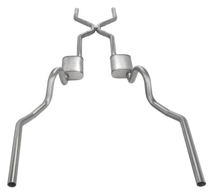 Crossmember Back w/H-Pipe Exhaust System 64-74 GM A Body Split Rear Dual Exit 3 in Intermediate And Tail Pipe Turbo Pro Mufflers/Hardware Incl Tip Not Incl Pypes Exhaust