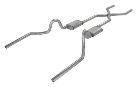 Crossmember Back w/H-Pipe Exhaust System 64-74 GM A Body Split Rear Dual Exit 3 in Intermediate Pipe And Tail Pipe Violator Mufflers/Hardware Incl Tip Not Incl Pypes Exhaust