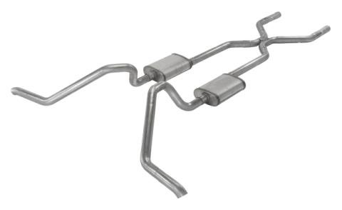 Crossmember Back w/H-Pipe Exhaust System 65-70 B-Body Split Side Dual Exit 2.5 in Intermediate And Tail Pipe Turbo Pro Mufflers/Hardware Incl Tip Not Incl Pypes Exhaust