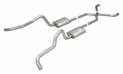 Crossmember Back w/X-Pipe Exhaust System 55-57 Chevy Wagon Split Rear Dual Exit 2.5 in Intermediate X-Pipe And Tail Pipe Turbo Pro Mufflers/Hardware Incl Tip Not Incl Pypes Exhaust