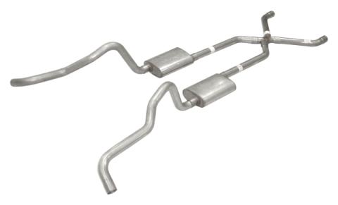 Crossmember Back w/X-Pipe Exhaust System 55-57 Chevy Wagon Split Rear Dual Exit 2.5 in Intermediate X-Pipe And Tail Pipe Violator Mufflers/Hardware Incl Tip Not Incl Pypes Exhaust