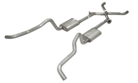 Crossmember Back w/X-Pipe Exhaust System 55-57 Tri-Five Chevy Split Rear Dual Exit 2.5 in Intermediate And Tail Pipe Violator Mufflers/Hardware Incl Tip Not Incl 409 Stainless Steel Pypes Exhaust