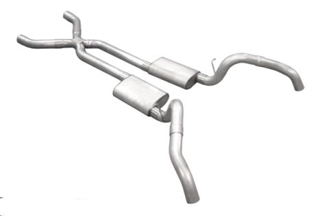 Crossmember Back w/X-Pipe Exhaust System 67-69 Split Rear Dual Exit 3 in Intermediate And Tail Pipe Street Pro Mufflers/Hardware Incl Tip Not Incl Natural 409 Stainless Steel Pypes Exhaust