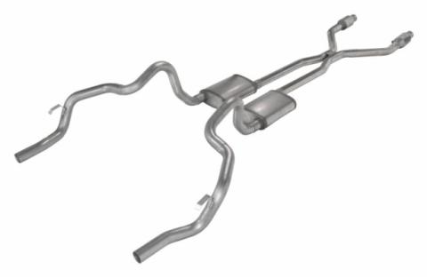Crossmember Back w/H-Pipe Exhaust System 75-81 F-Body Split Rear Dual Exit 2.5 in Intermediate And Tail Pipe Turbo Pro Mufflers/Hardware Incl Catalytic Converter Incl Pypes Exhaust