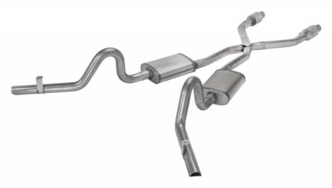 Crossmember Back w/X-Pipe Exhaust System 78-88 GM G-Body Split Rear Dual Exit 2.5 in Intermediate And Tail Pipe Turbo Pro Mufflers/Hardware Incl Tip Not Incl Natural 409 Stainless Steel Catalytic Converter Incl Pypes Exhaust