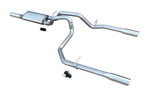 Violator Series Cat Back Exhaust System 10-24 GM 1500 62 Liter Split Rear Dual Exit 3 in Intermediate And 2.5 in Tail Pipe Violator Muffler/Hardware/3.5 in Polished Tips Incl Pypes Exhaust