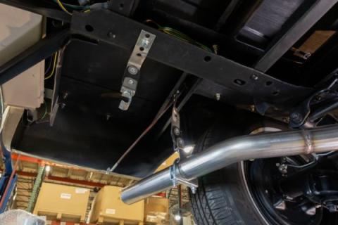 Crossmember Back W/ H-Pipe Exhaust System 63-66 GM Truck Split Side Dual Exit 2.5 Inch Intermediate And Tailpipe Hardware Incl Turbo Pro Muffler Incl And Tip Not Incl Stainless Steel Pypes Exhaust