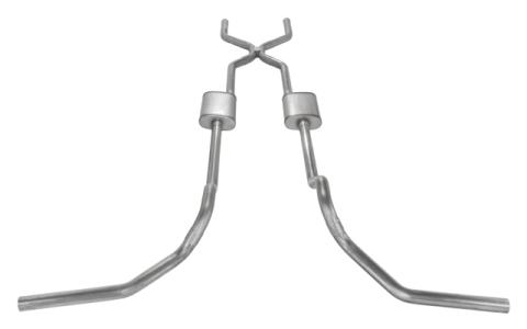 Crossmember Back w/H-Pipe Exhaust System 67-74 GM Split Rear Dual Exit 2.5 in Intermediate And Tail Pipe Race Pro Muffler/Hdw Incl Tip Not Incl Natural Finish 409 Stainless Steel Pypes Exhaust