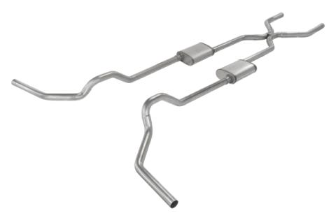 1975-1987 GM Truck 2.5 Inch Crossmember Back With H-Bomb H-Pipe Exhaust System Includes Catalytic Converters 409 Stainless Turbo Pro Mufflers Pypes Performance Exhaust