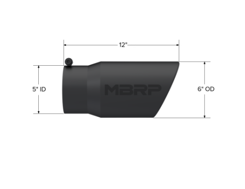 Exhaust Tip 6 Inch O.D. Angled Rolled End 5 Inch Inlet 12 Inch Length Black Coated MBRP
