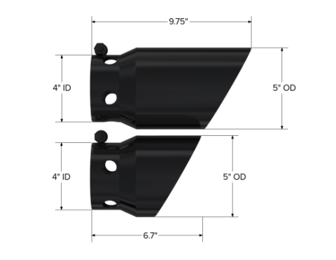 08-24 Ford 6.4L, 6.7L Powerstroke Black-Coated Tip 4 Inch ID 5 Inch Outlet Tip Cover Set 6.75 Inch 9.75 Inch Length MBRP