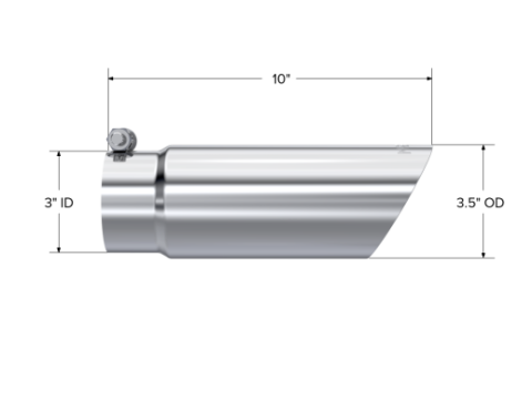 Exhaust Tip 3 1/2 Inch O.D. Dual Wall Angled End 3 Inch Inlet 10 Inch Length T304 Stainless Steel MBRP