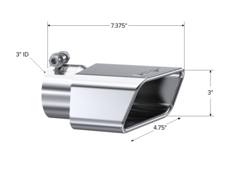 Exhaust Tip 4 3/4 Inch X 3 Inch ID Rectangle Angled Cut 3 Inch O.D. Inlet Driver Side 7 3/8 Inch Length T304 Stainless Steel MBRP