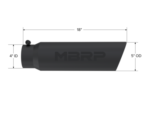 MBRP Armor BLK Tip 5 Inch OD Angled Rolled End, 4 Inch inlet, 18 Inch length