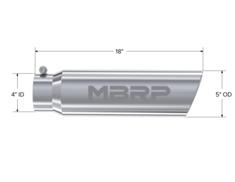 MBRP Exhaust Tip, T304 5 Inch  OD Angled Rolled End, 4 Inch Inlet 18 Inch length