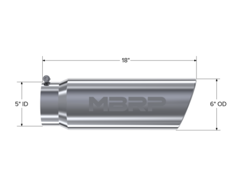 Exhaust Tip 6 Inch O.D. Angled Rolled End 5 Inch Inlet 18 Inch Length T304 Stainless Steel MBRP