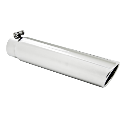 3.5 Inch OD 3 Inch Inlet 16 Inch Length Angled Cut Rolled End Clampless-No Weld T304 Stainless Steel MBRP