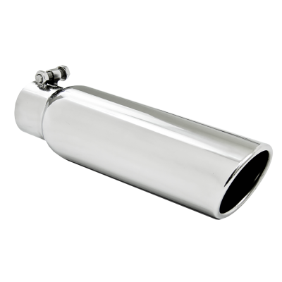 3.5 Inch OD 2.5 Inch Inlet 12 Inch Length Angled Cut Rolled End Clampless-No Weld T304 Stainless Steel MBRP